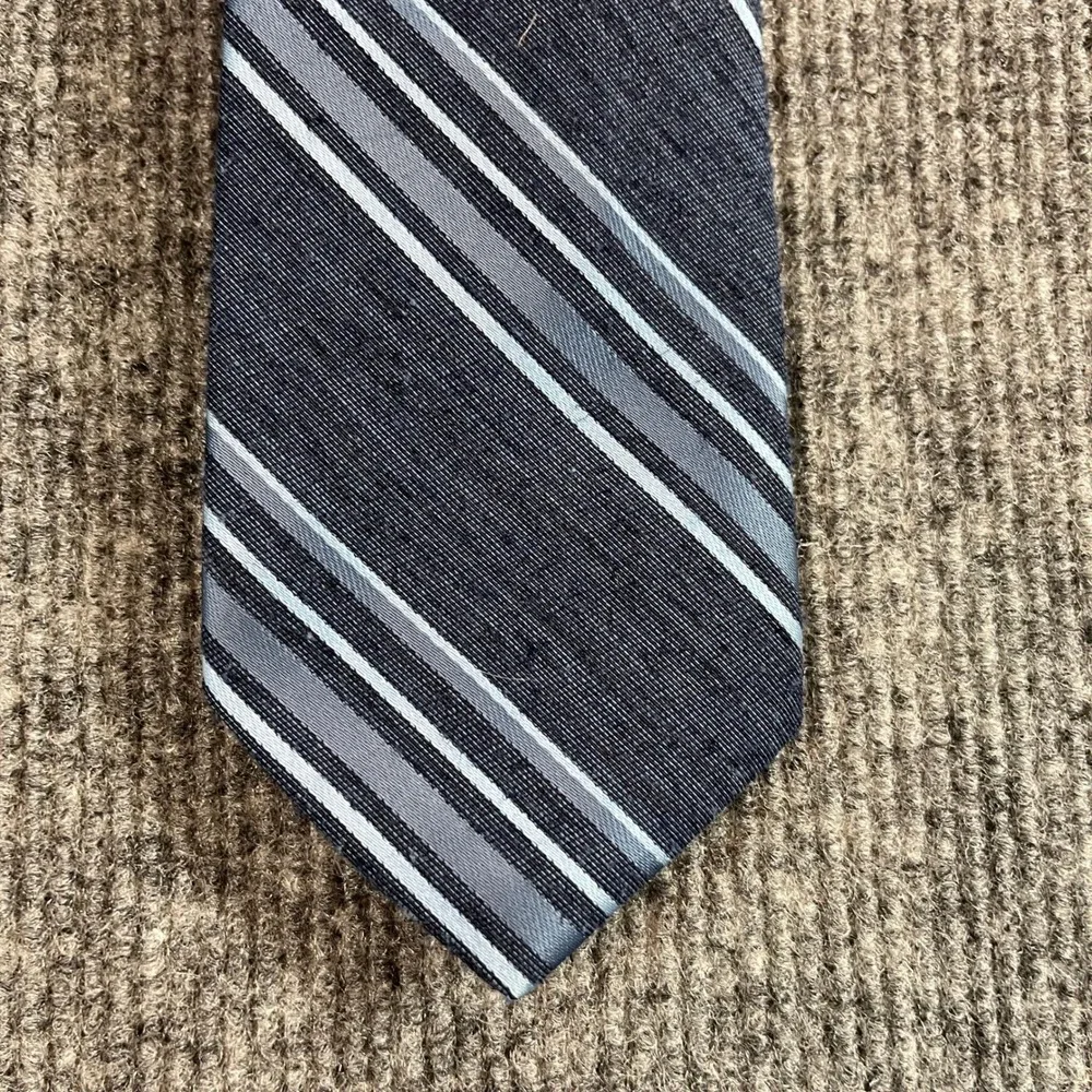 Trevira Mens Navy Blue Slate Striped Polyester Necktie Classic Formal Tie